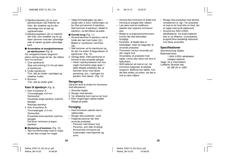 Panasonic ES2113 User Manual | Page 13 / 30