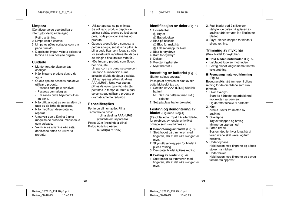 Panasonic ES2113 User Manual | Page 15 / 30