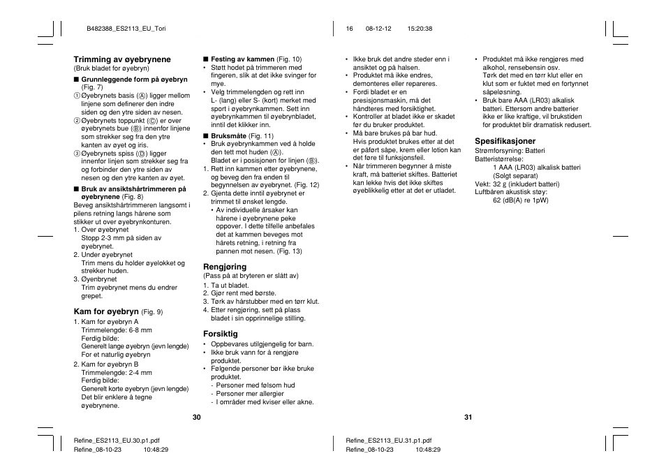 Panasonic ES2113 User Manual | Page 16 / 30