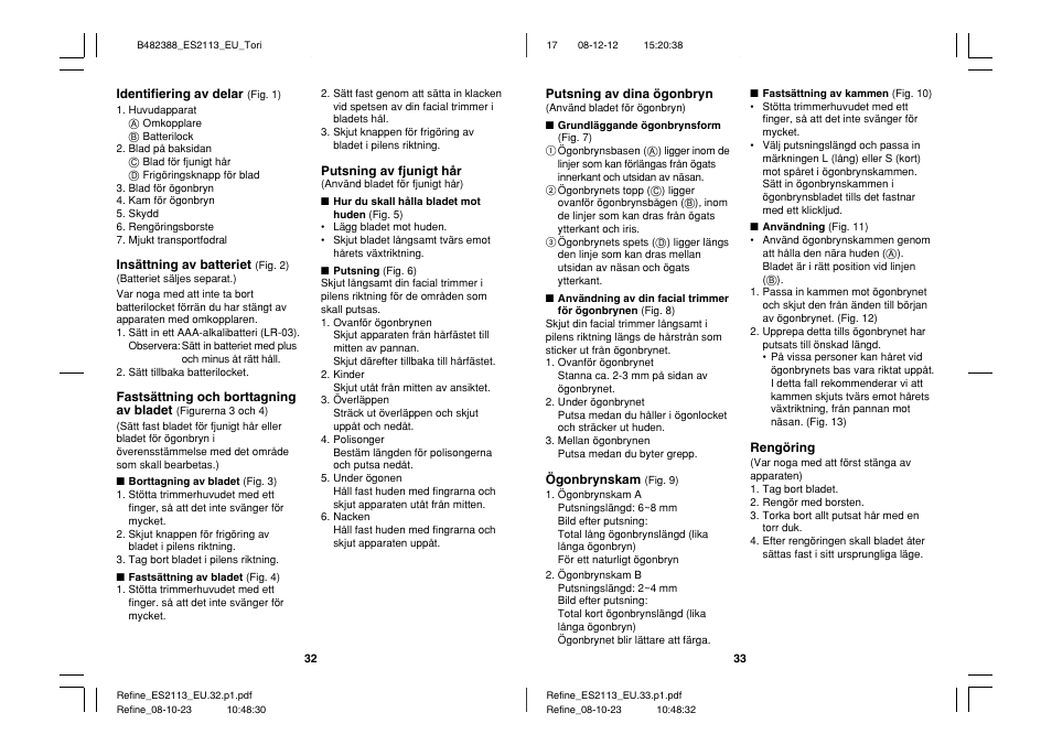 Panasonic ES2113 User Manual | Page 17 / 30
