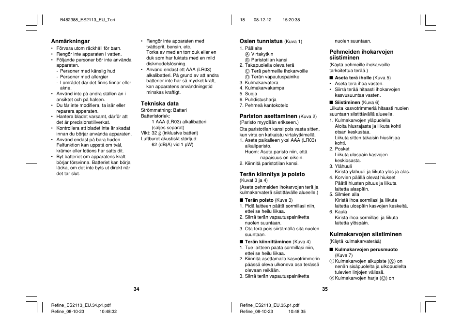 Panasonic ES2113 User Manual | Page 18 / 30
