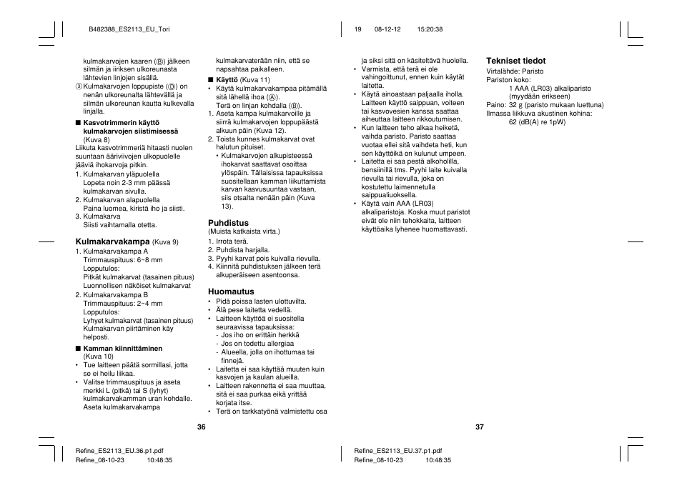Panasonic ES2113 User Manual | Page 19 / 30