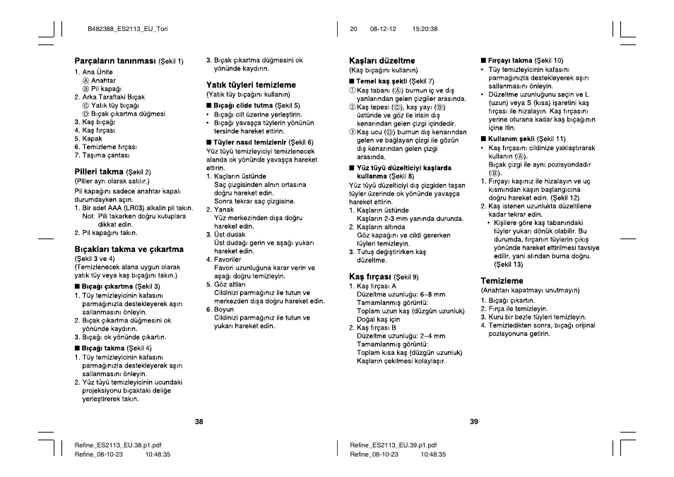Panasonic ES2113 User Manual | Page 20 / 30