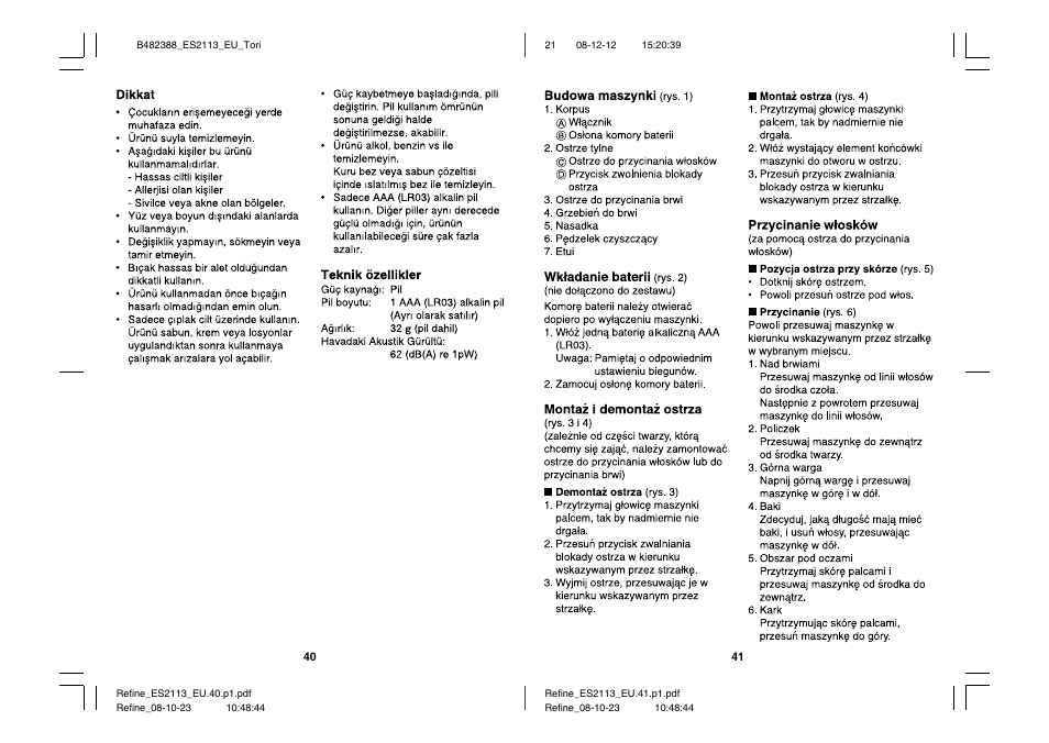 Panasonic ES2113 User Manual | Page 21 / 30