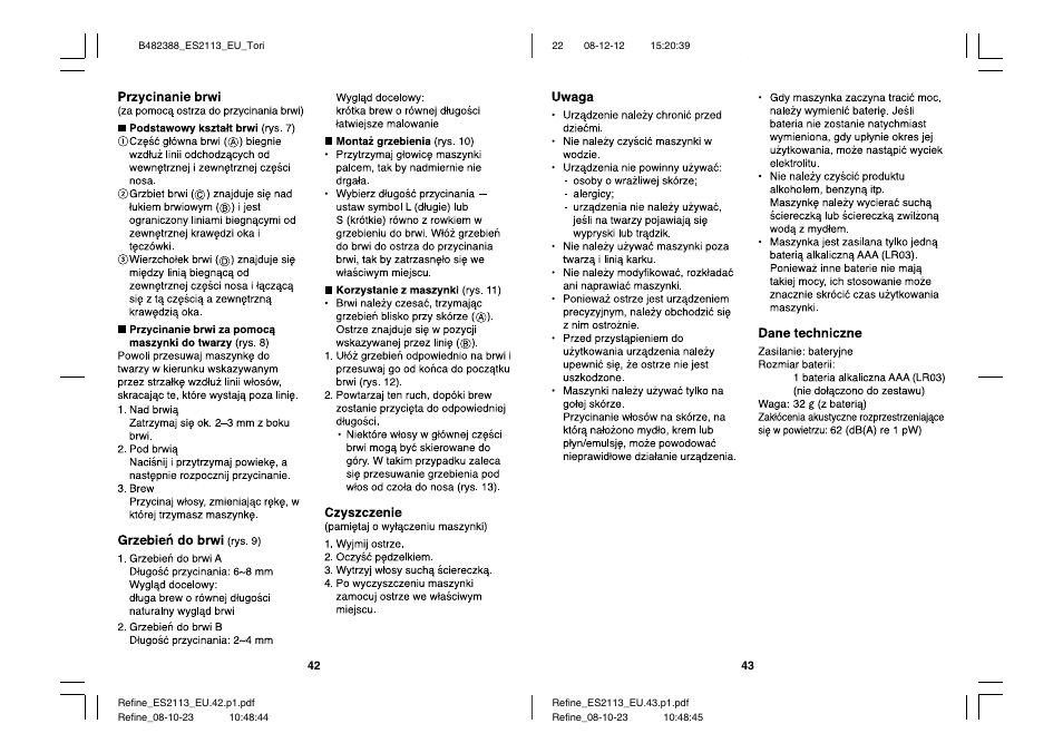 Panasonic ES2113 User Manual | Page 22 / 30
