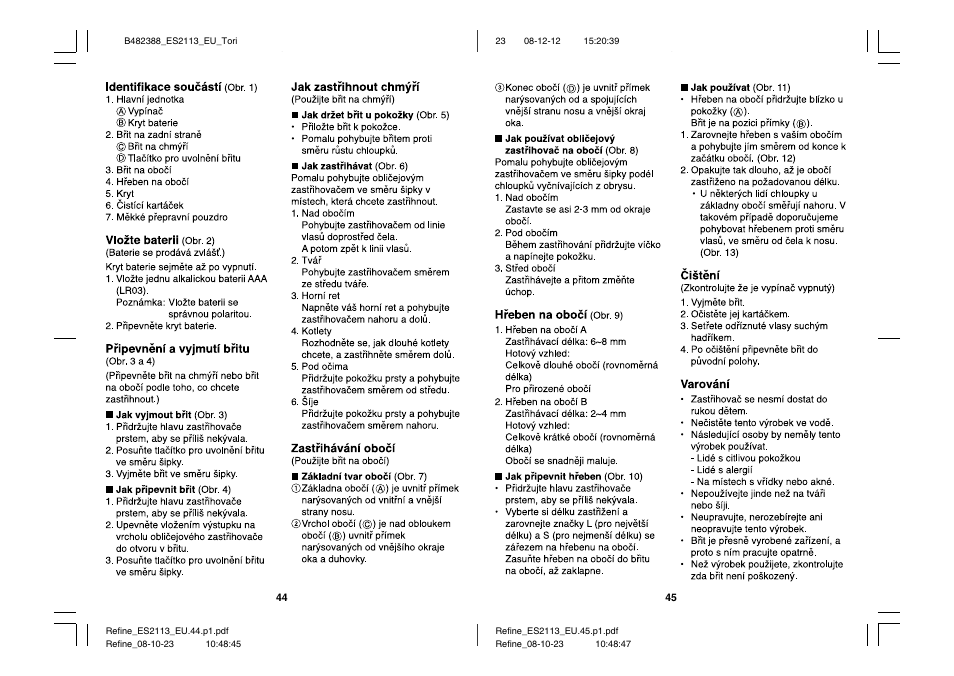 Panasonic ES2113 User Manual | Page 23 / 30