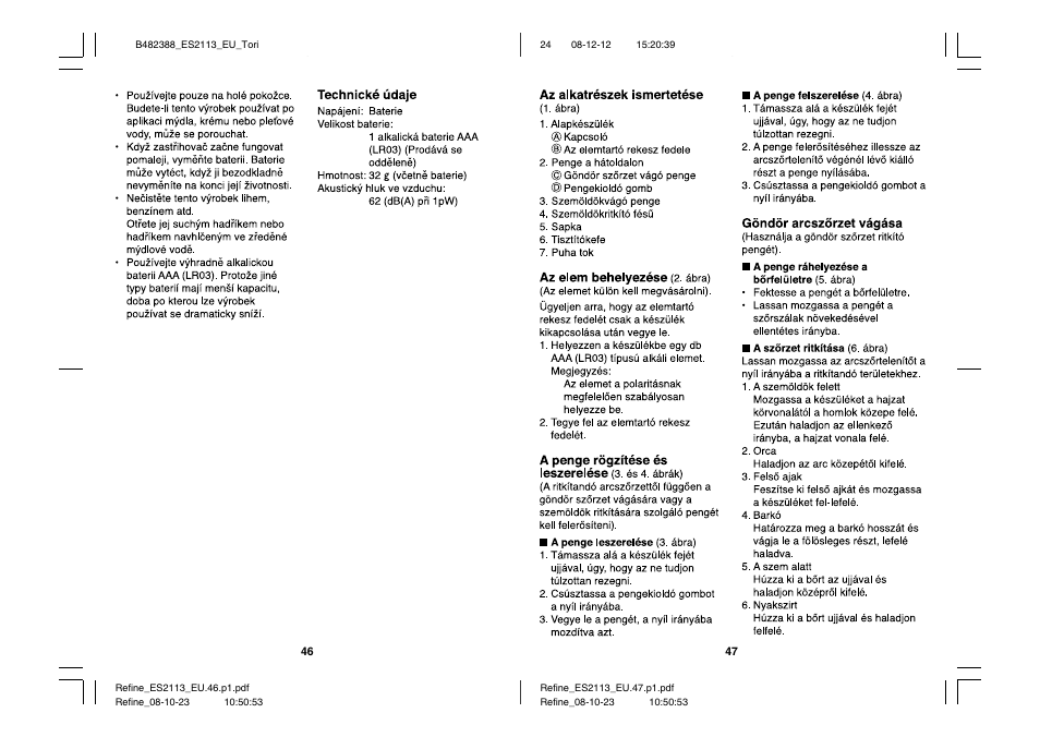 Panasonic ES2113 User Manual | Page 24 / 30