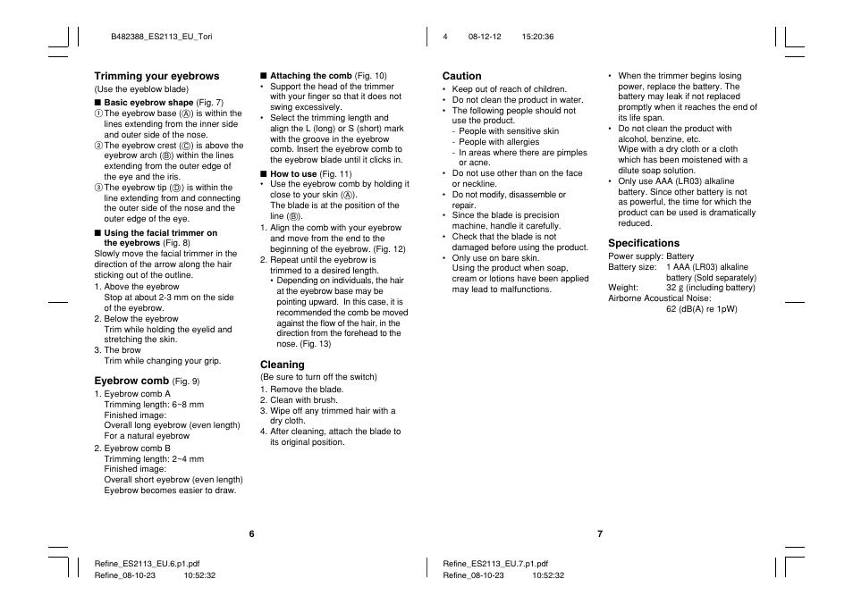 Panasonic ES2113 User Manual | Page 4 / 30