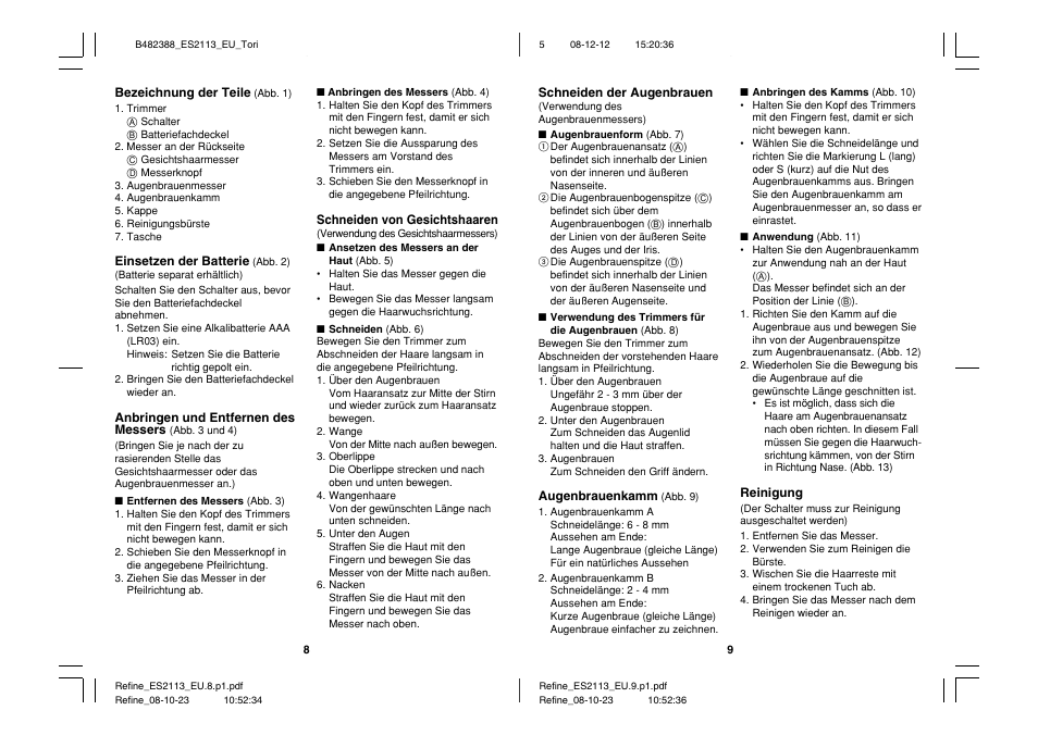 Panasonic ES2113 User Manual | Page 5 / 30