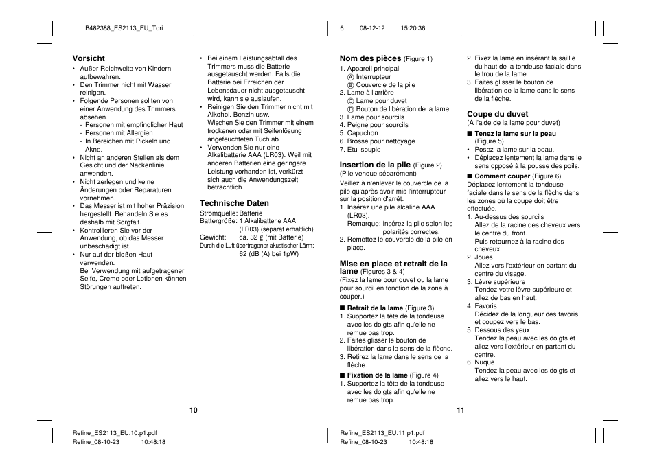 Panasonic ES2113 User Manual | Page 6 / 30