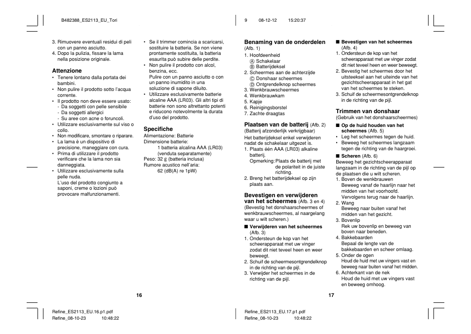 Panasonic ES2113 User Manual | Page 9 / 30