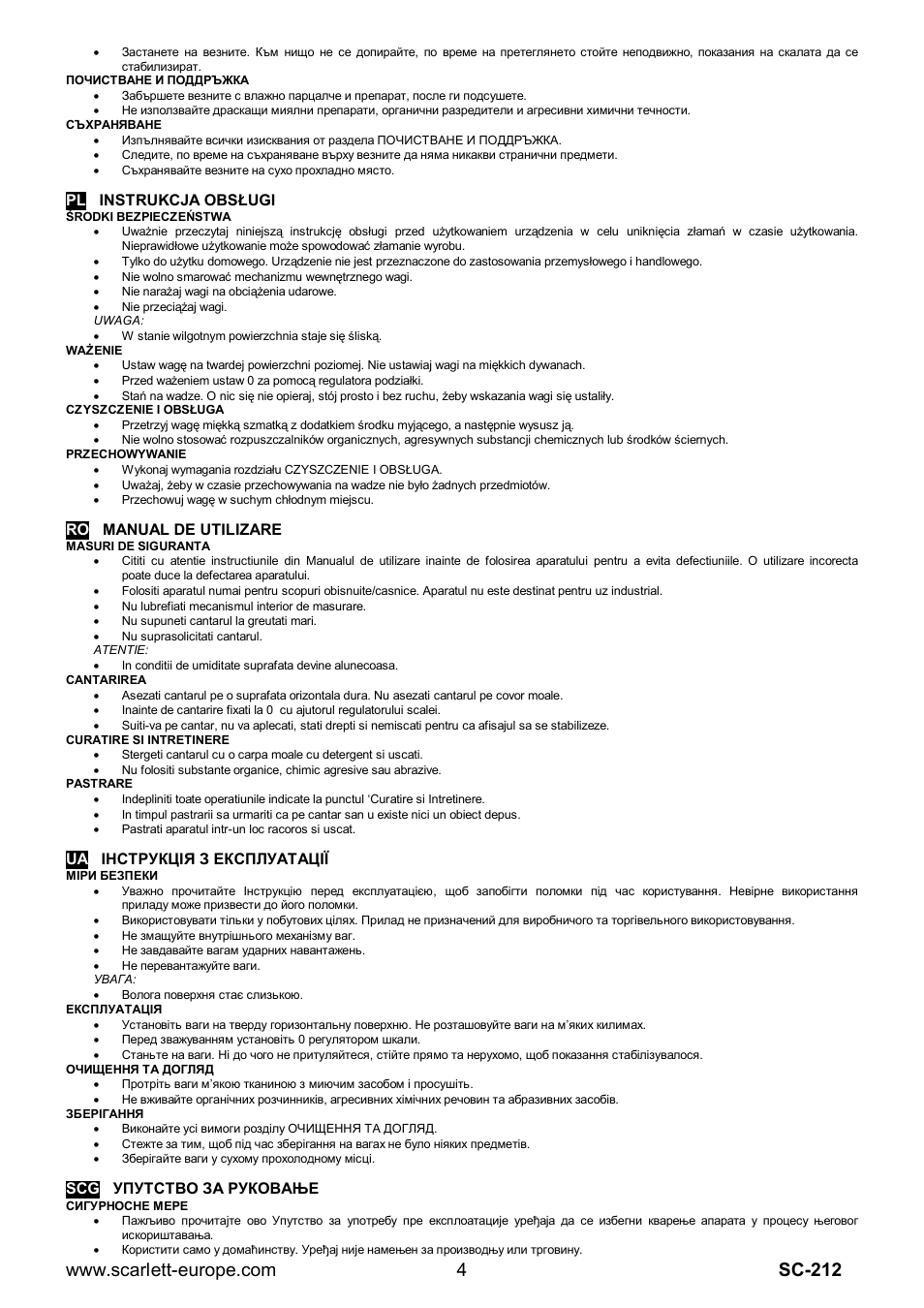 Pl instrukcja obs ugi, Ro manual de utilizare | Scarlett SC-212 User Manual | Page 4 / 6