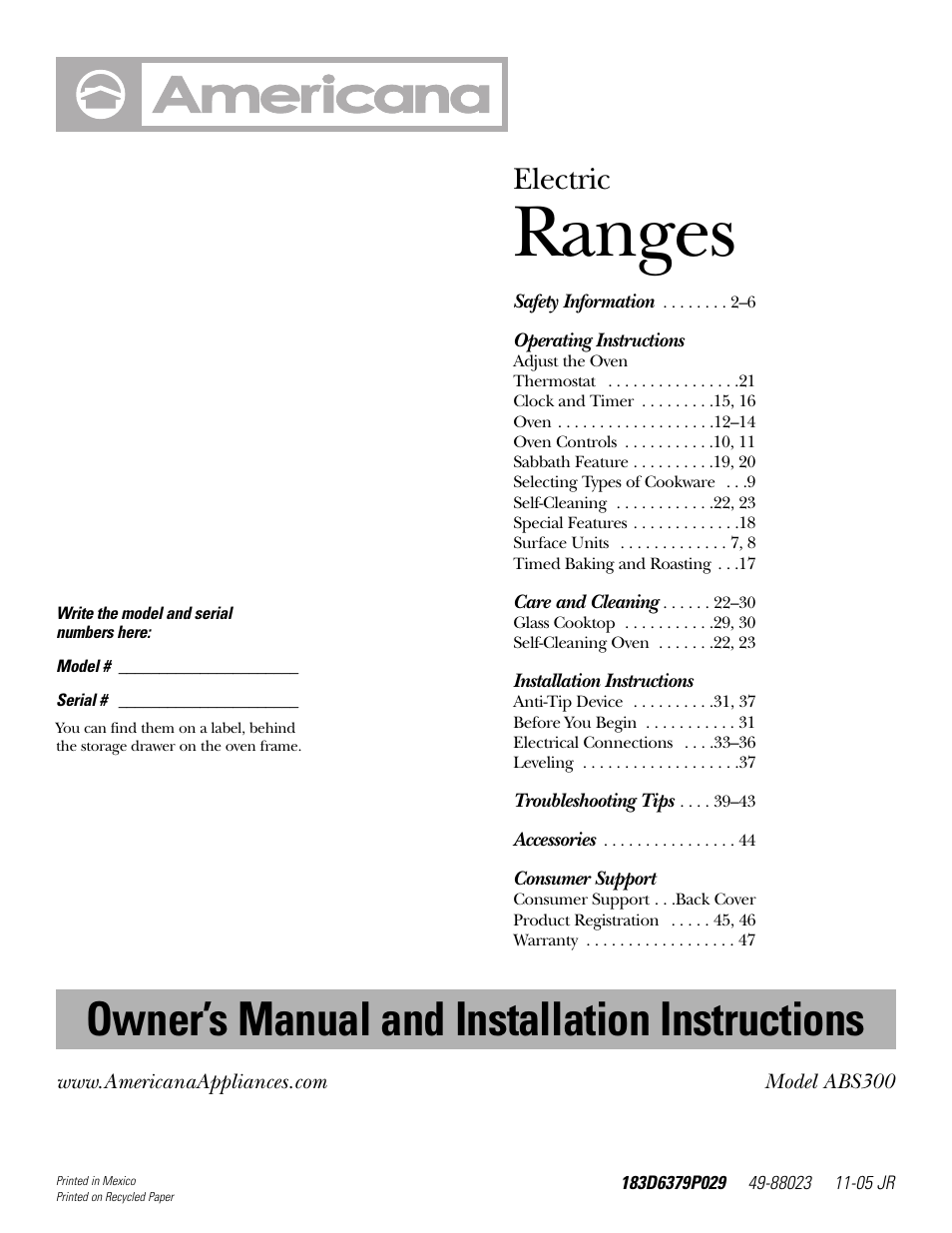 Americana Appliances ABS300 User Manual | 48 pages