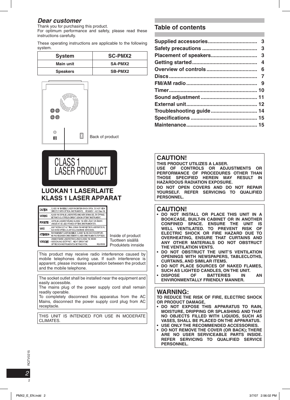 Panasonic SCPMX2 User Manual | Page 2 / 58