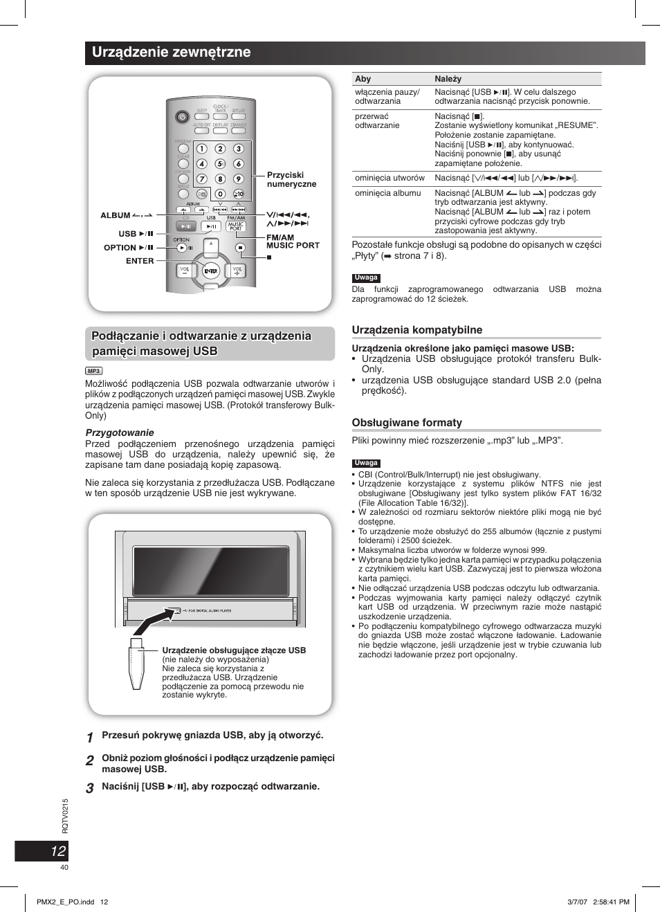 12 urzàdzenie zewn´trzne, Podł | Panasonic SCPMX2 User Manual | Page 40 / 58