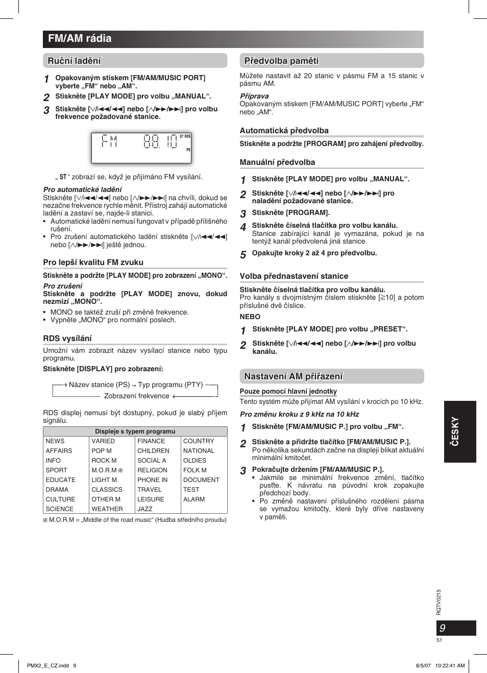 Fm/am rádia | Panasonic SCPMX2 User Manual | Page 51 / 58