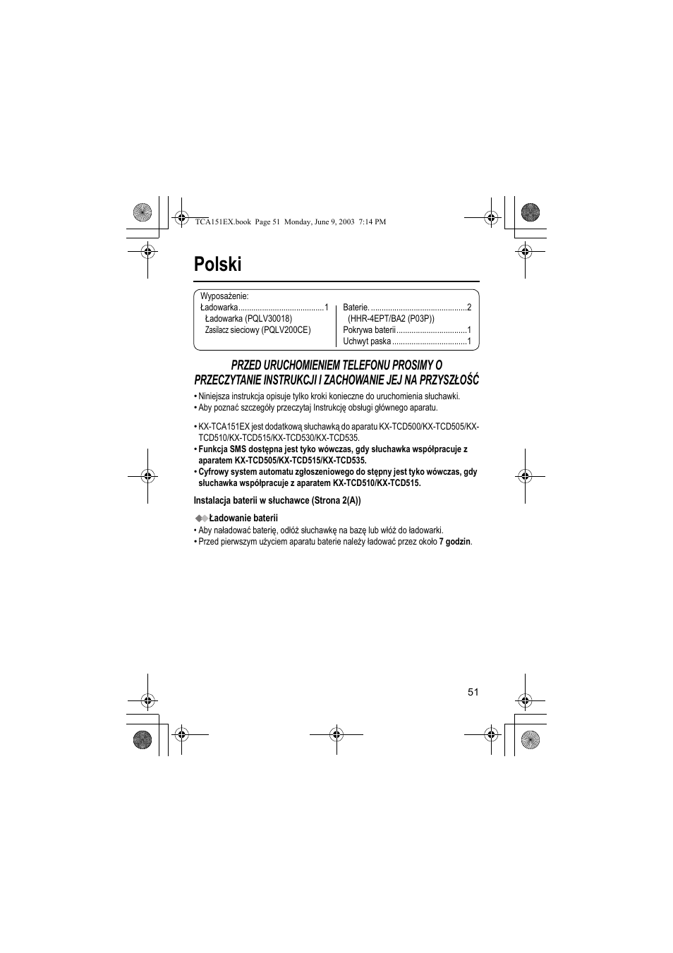 Polski | Panasonic KXTCA151EX User Manual | Page 51 / 76