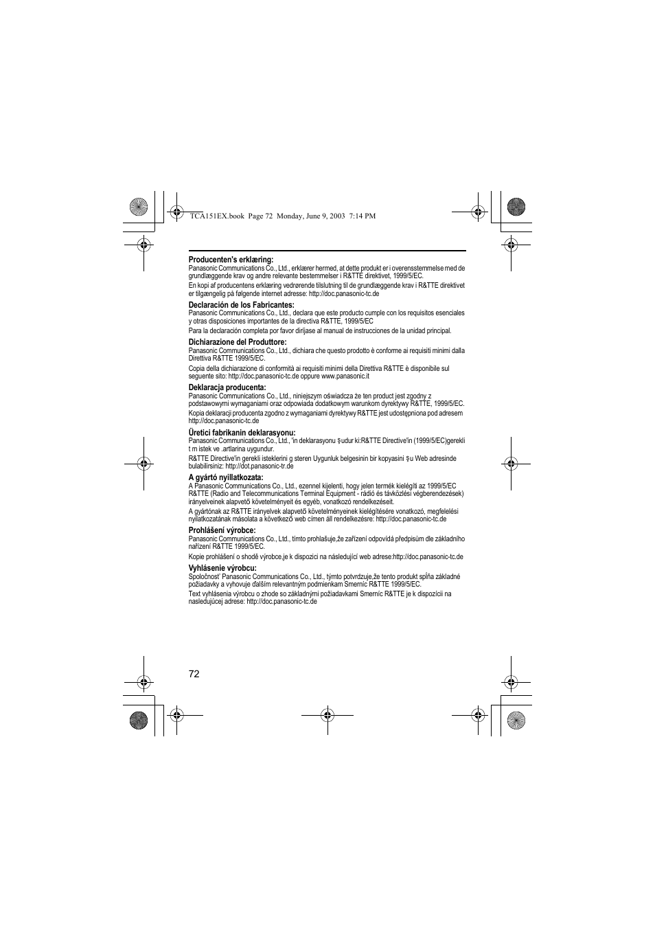 Panasonic KXTCA151EX User Manual | Page 72 / 76