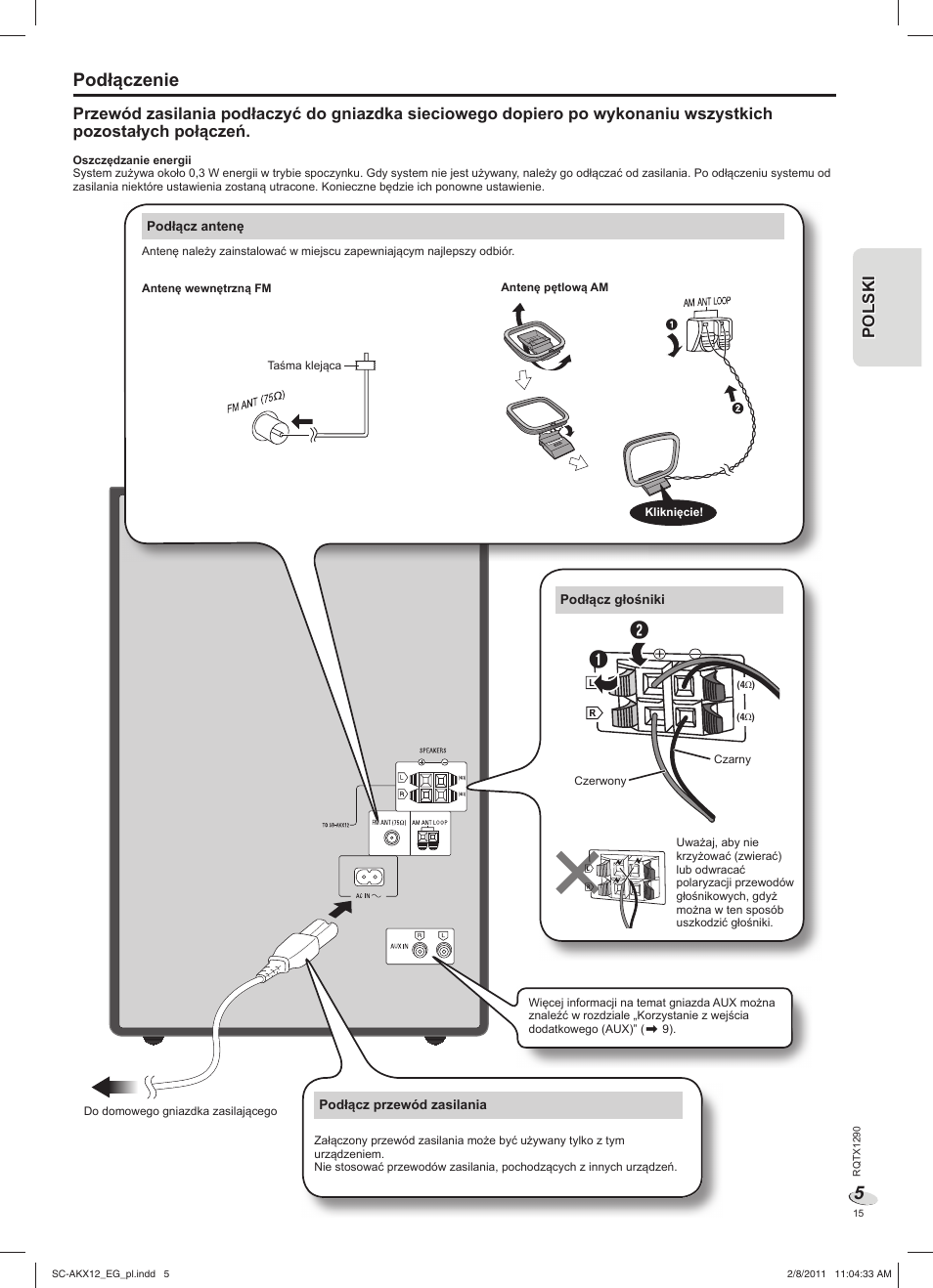 Podłączenie | Panasonic SCAKX12EG User Manual | Page 15 / 32