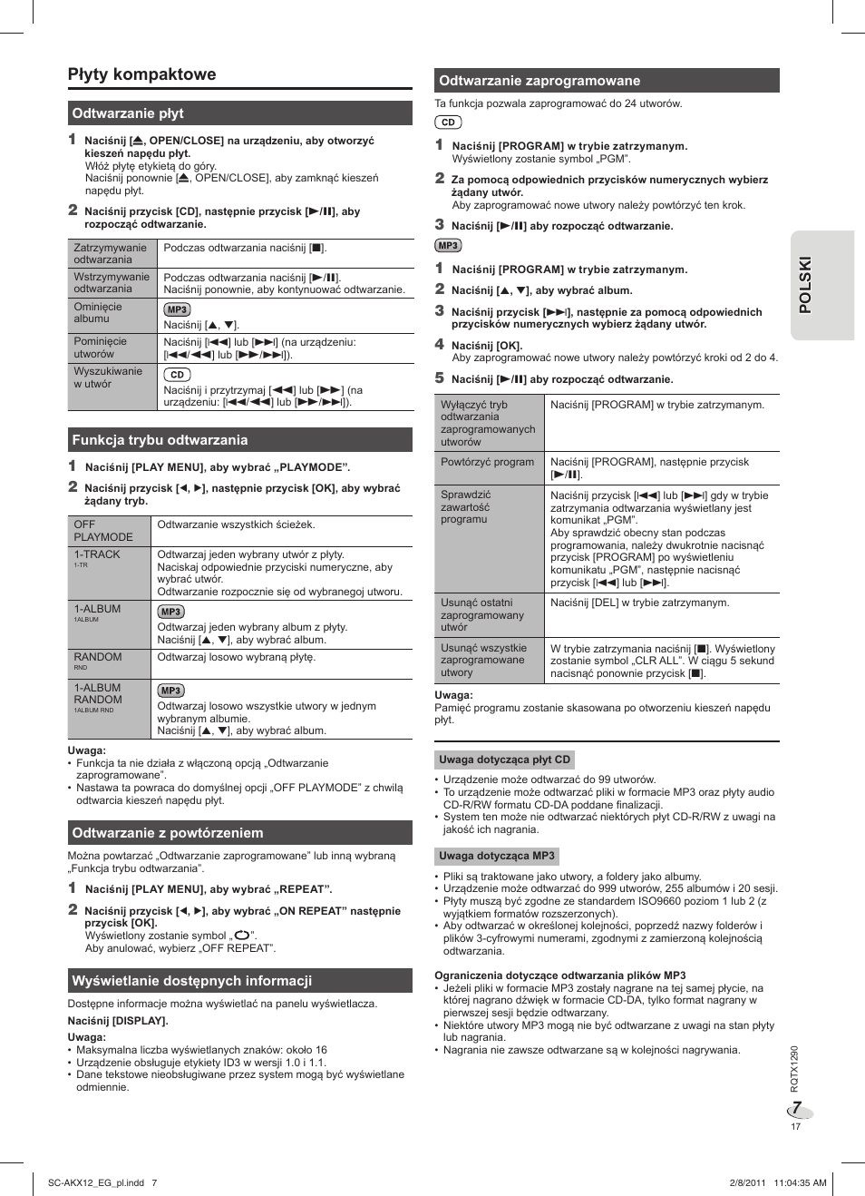 Płyty kompaktowe | Panasonic SCAKX12EG User Manual | Page 17 / 32