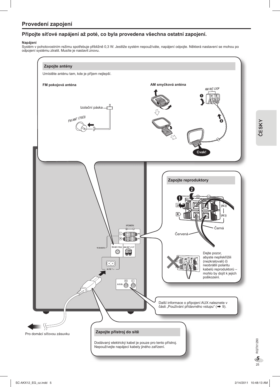 Provedení zapojení | Panasonic SCAKX12EG User Manual | Page 25 / 32