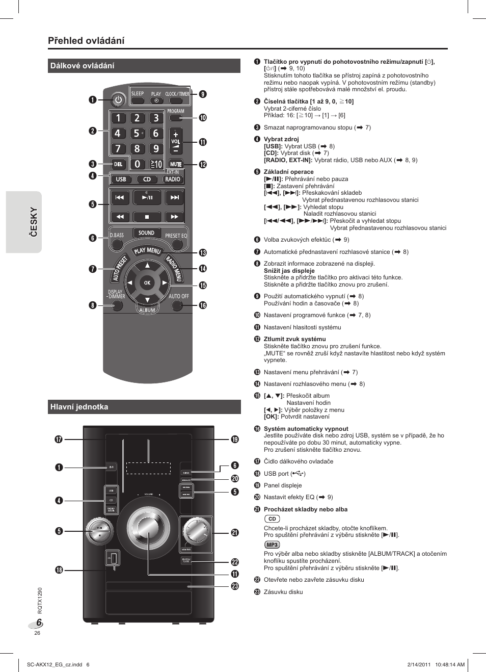 Přehled ovládání | Panasonic SCAKX12EG User Manual | Page 26 / 32