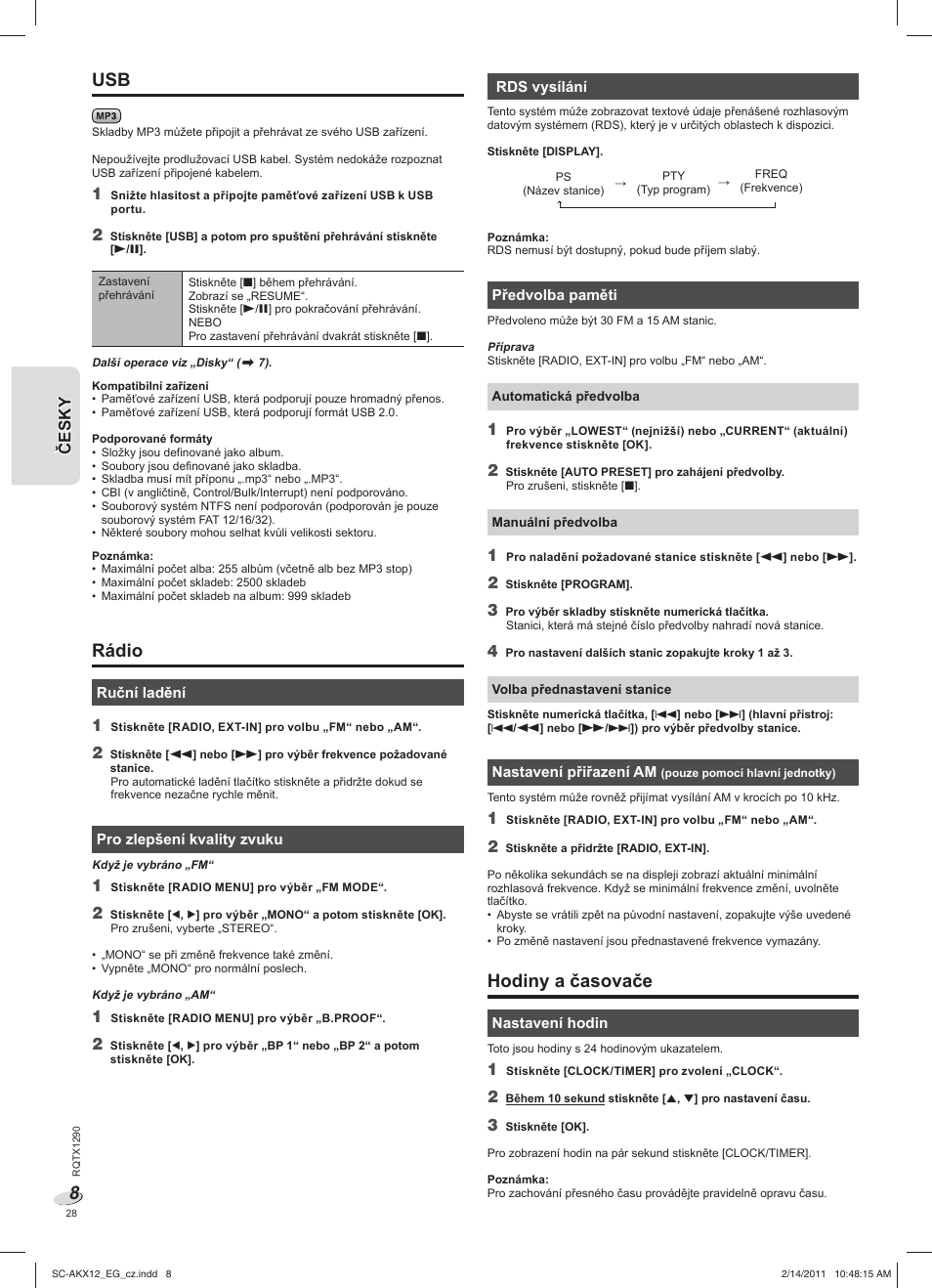 Rádio, Hodiny a časovače | Panasonic SCAKX12EG User Manual | Page 28 / 32