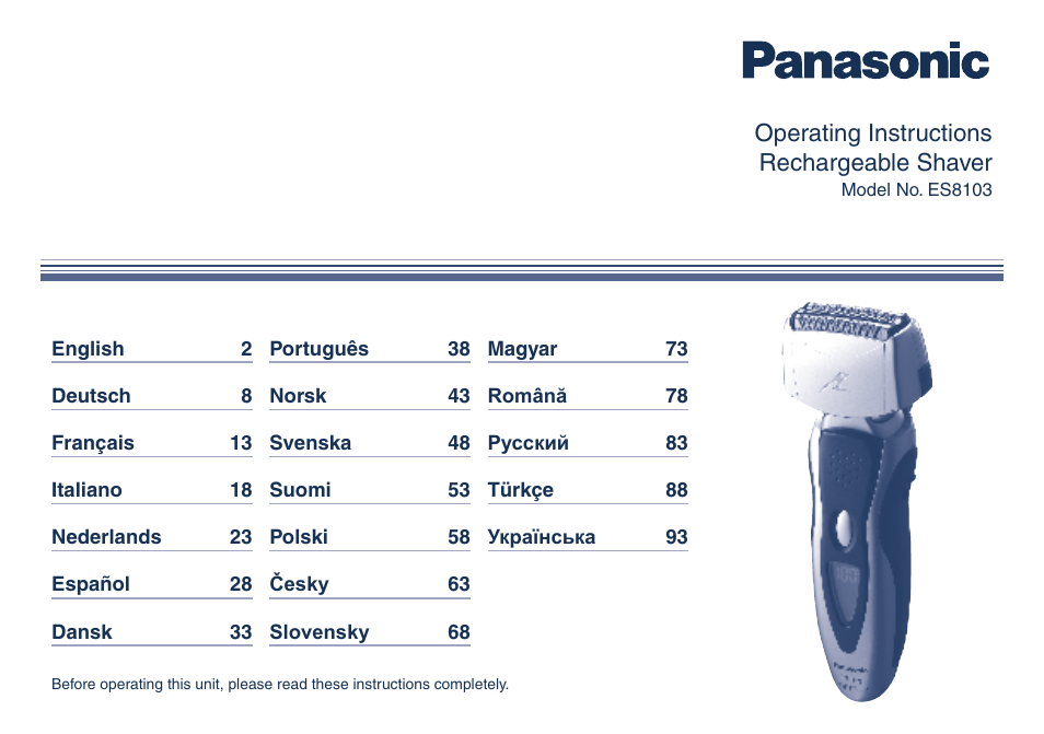 Panasonic ES8103 User Manual | 108 pages