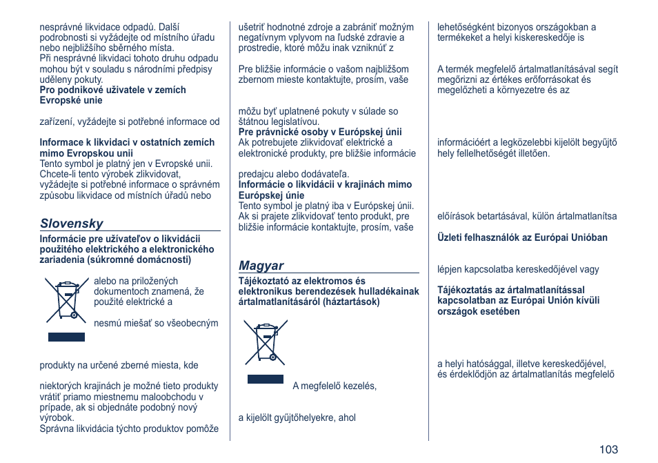 Slovensky, Magyar | Panasonic ES8103 User Manual | Page 103 / 108