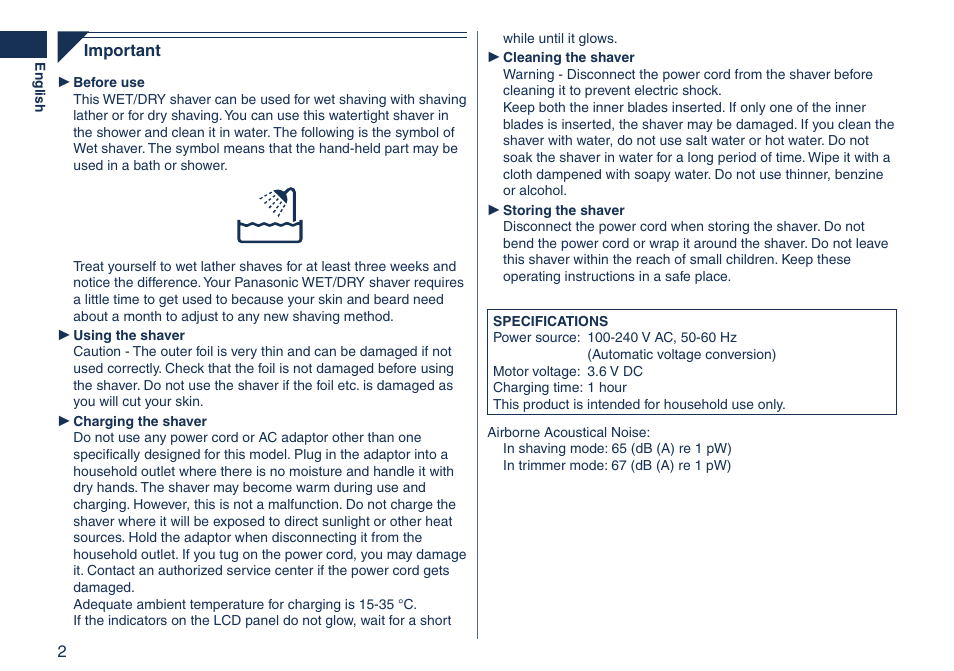 Panasonic ES8103 User Manual | Page 2 / 108