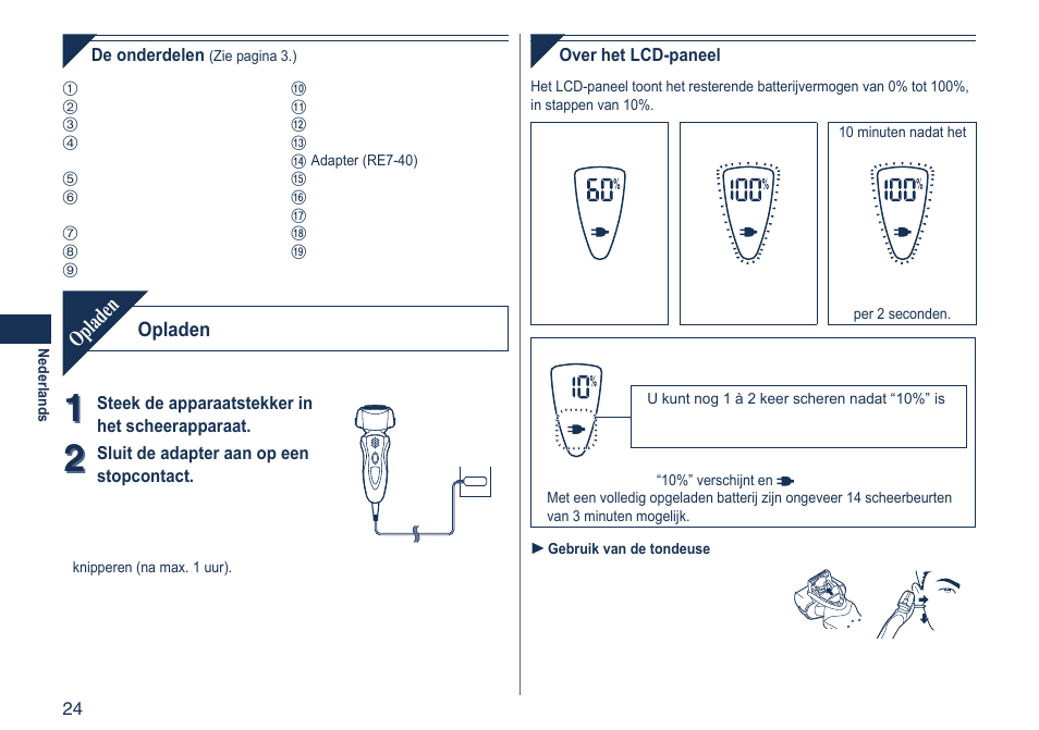 Opladen | Panasonic ES8103 User Manual | Page 24 / 108
