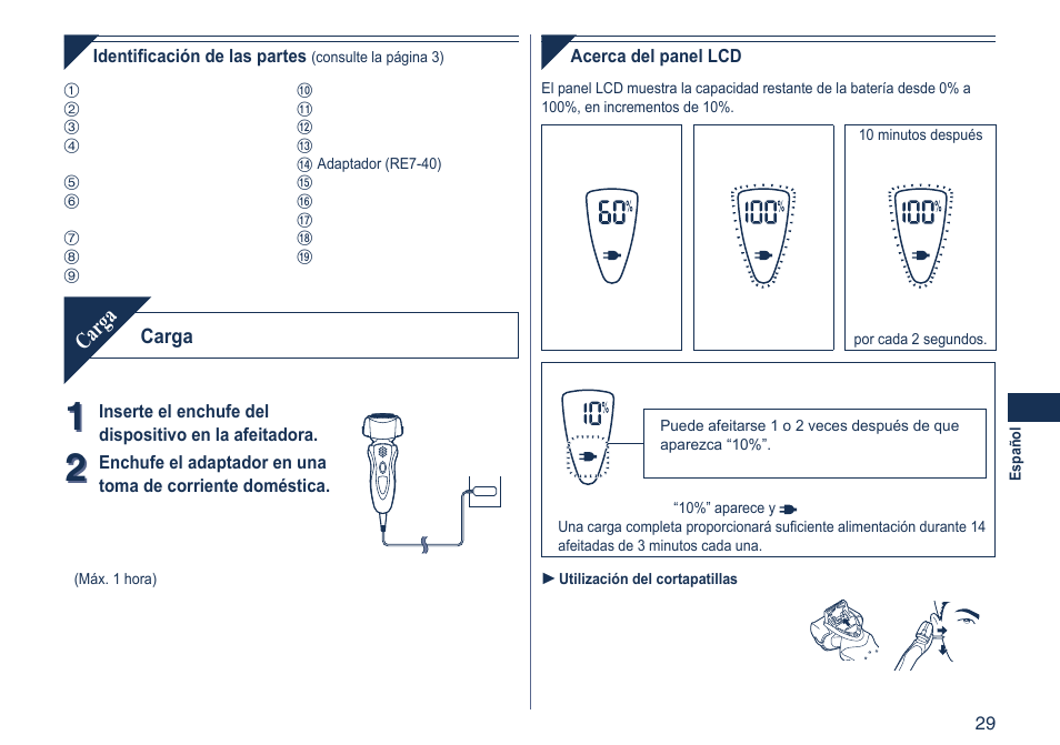 Carga | Panasonic ES8103 User Manual | Page 29 / 108