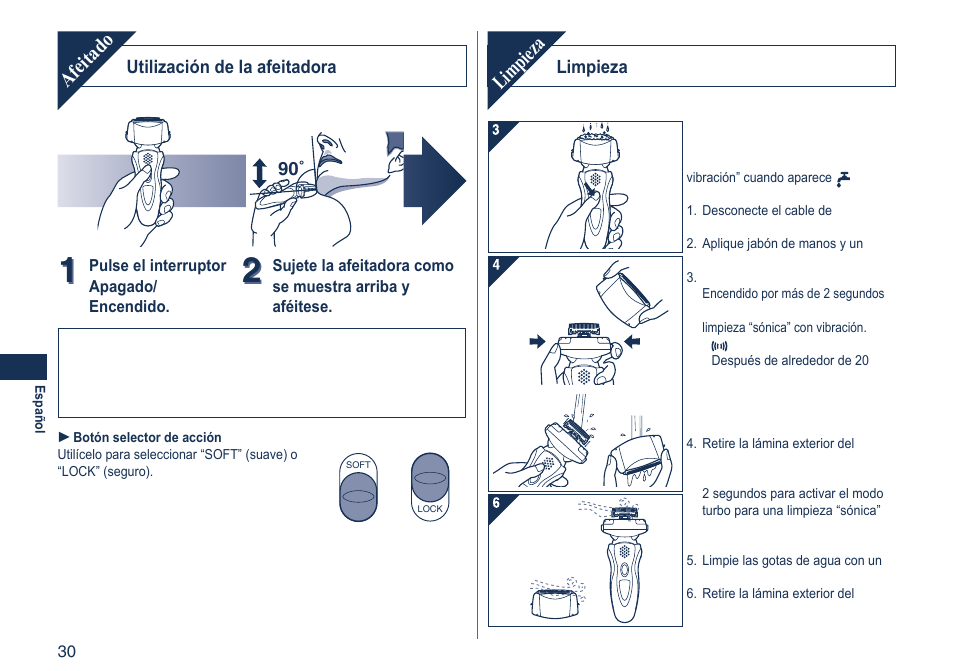 Afeitado, Limpieza | Panasonic ES8103 User Manual | Page 30 / 108