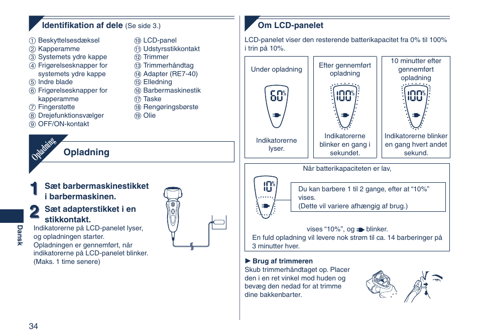 Opladning | Panasonic ES8103 User Manual | Page 34 / 108
