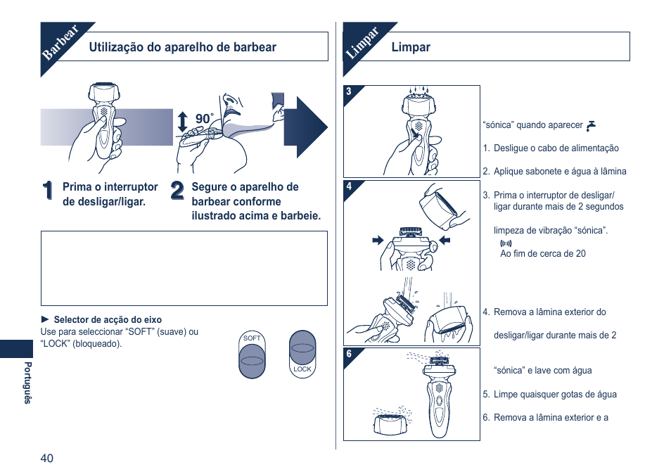 Barbear, Limpar | Panasonic ES8103 User Manual | Page 40 / 108