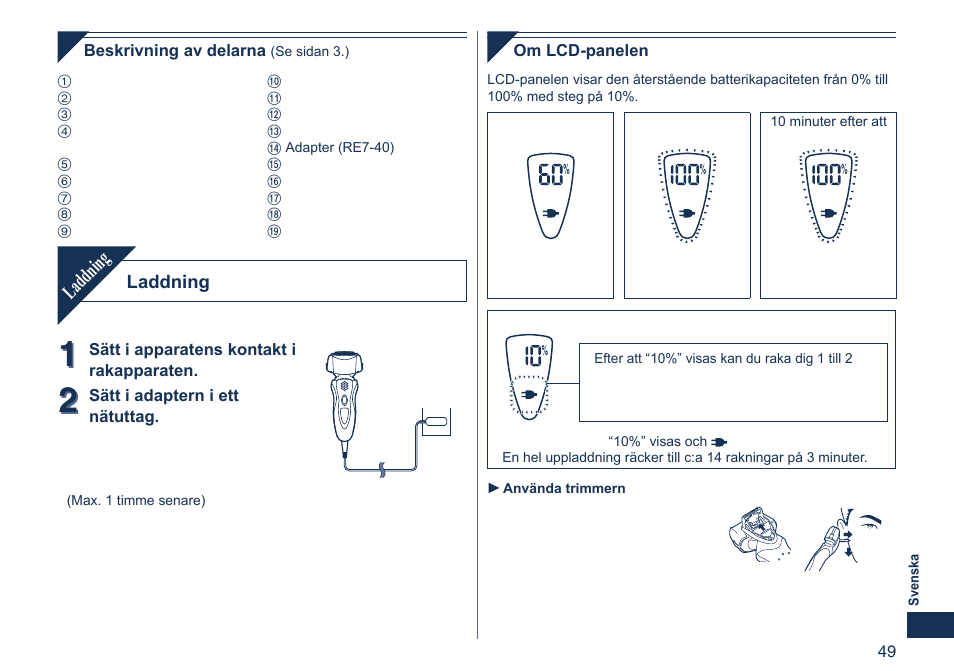 Laddning | Panasonic ES8103 User Manual | Page 49 / 108