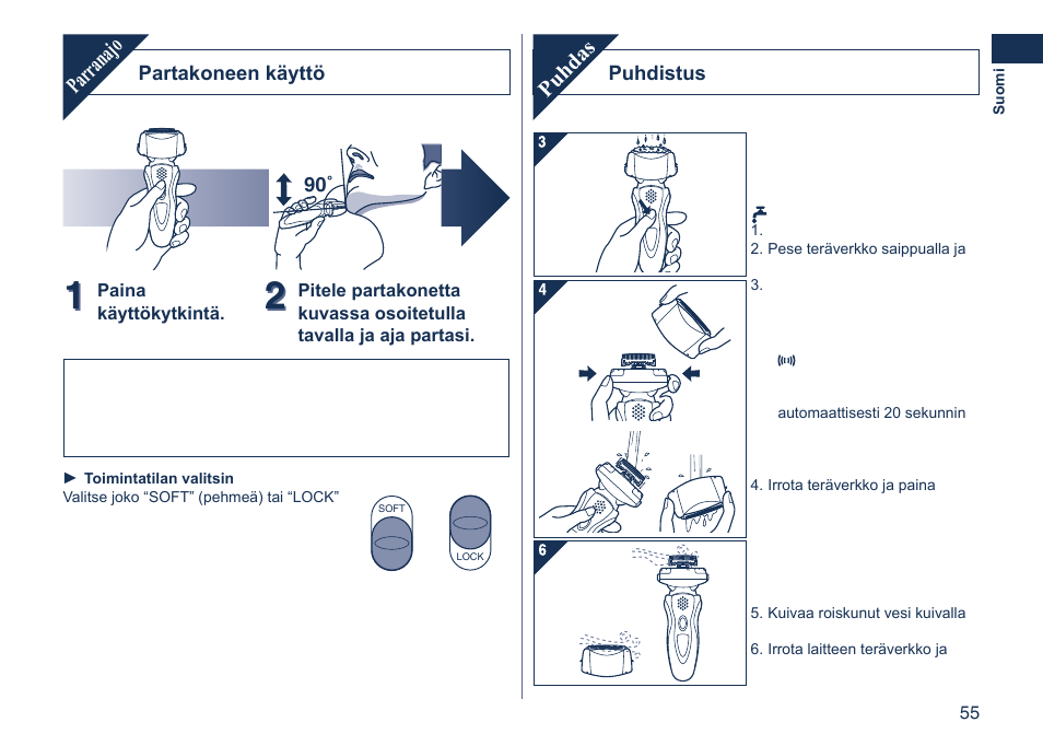 Parranajo, Puhdas | Panasonic ES8103 User Manual | Page 55 / 108