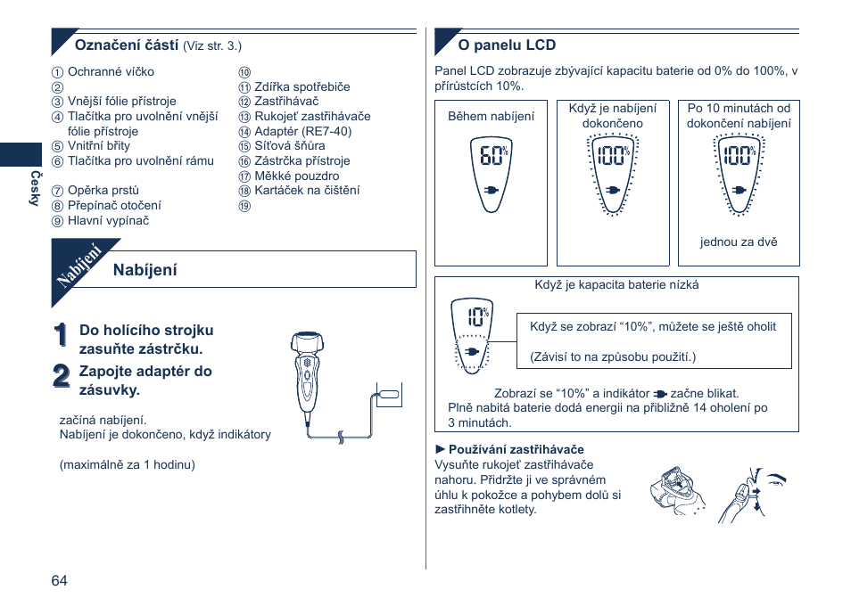 Nabíjení | Panasonic ES8103 User Manual | Page 64 / 108