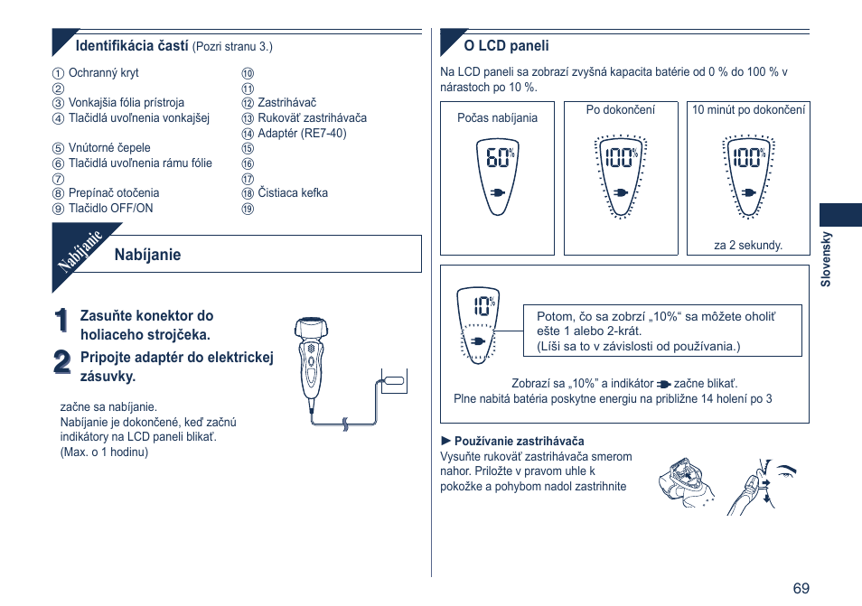 Nabíjanie | Panasonic ES8103 User Manual | Page 69 / 108