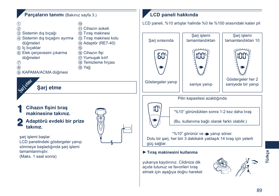 Şarj etme | Panasonic ES8103 User Manual | Page 89 / 108
