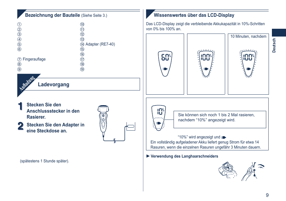 Aufladung | Panasonic ES8103 User Manual | Page 9 / 108