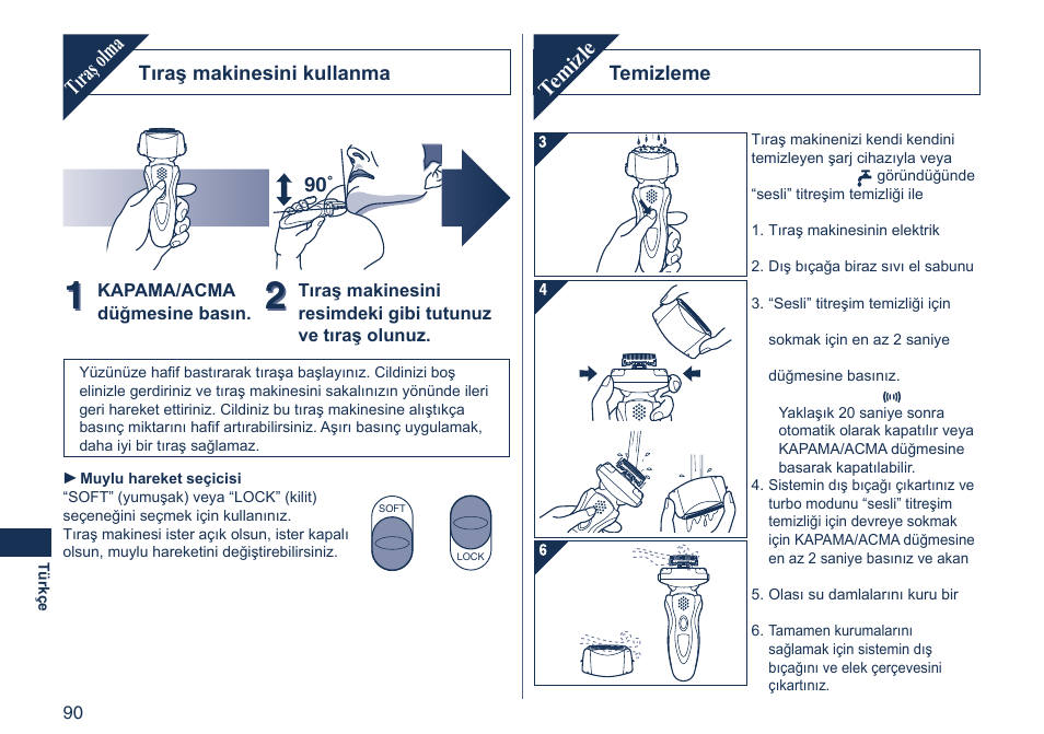 Tıraş olma, Temizle | Panasonic ES8103 User Manual | Page 90 / 108