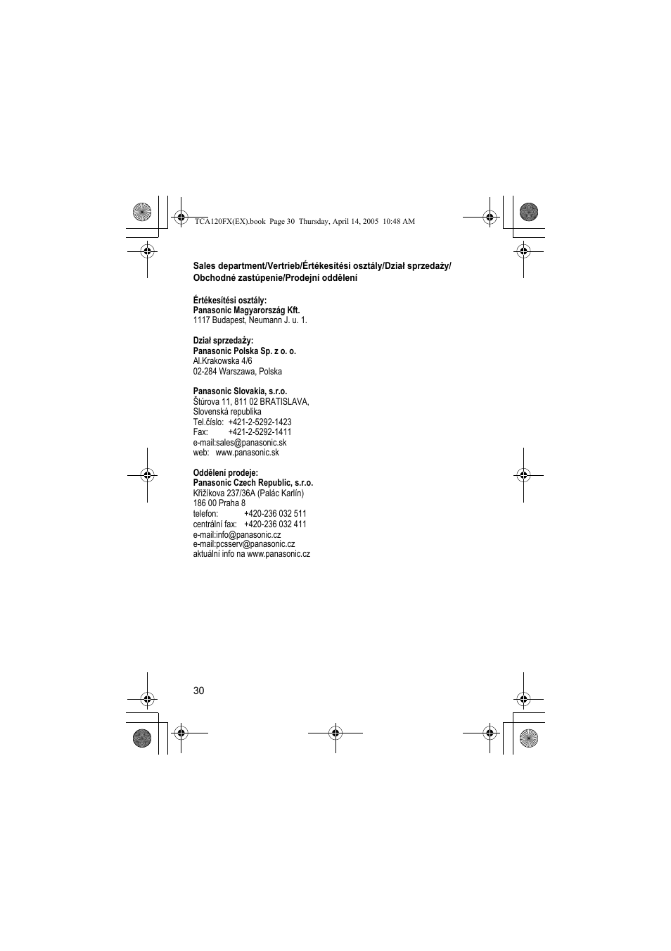 Panasonic KXTCA120FX User Manual | Page 30 / 32