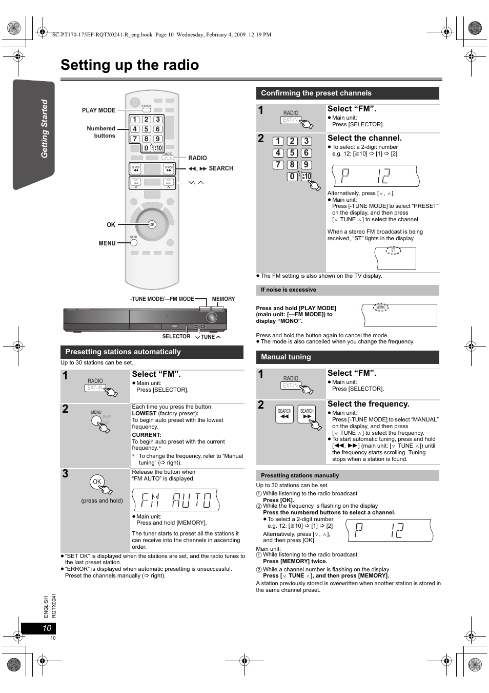 Setting up the radio | Panasonic SCPT170 User Manual | Page 10 / 104