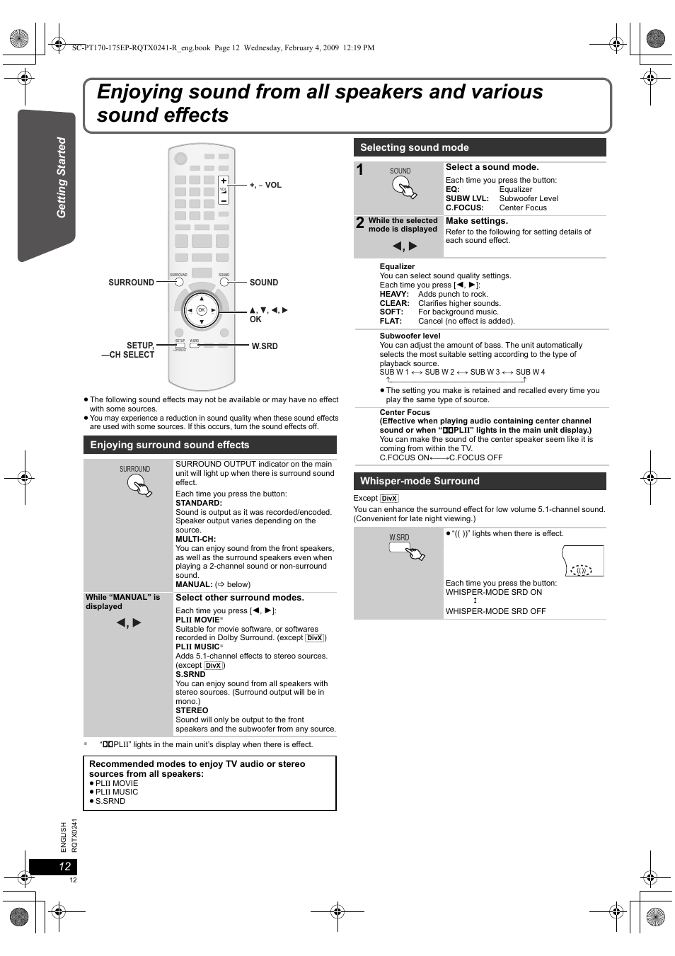 Panasonic SCPT170 User Manual | Page 12 / 104