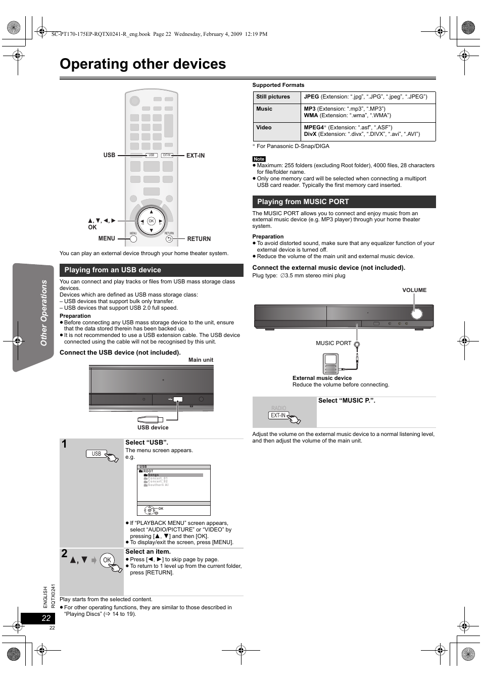 Operating other devices | Panasonic SCPT170 User Manual | Page 22 / 104