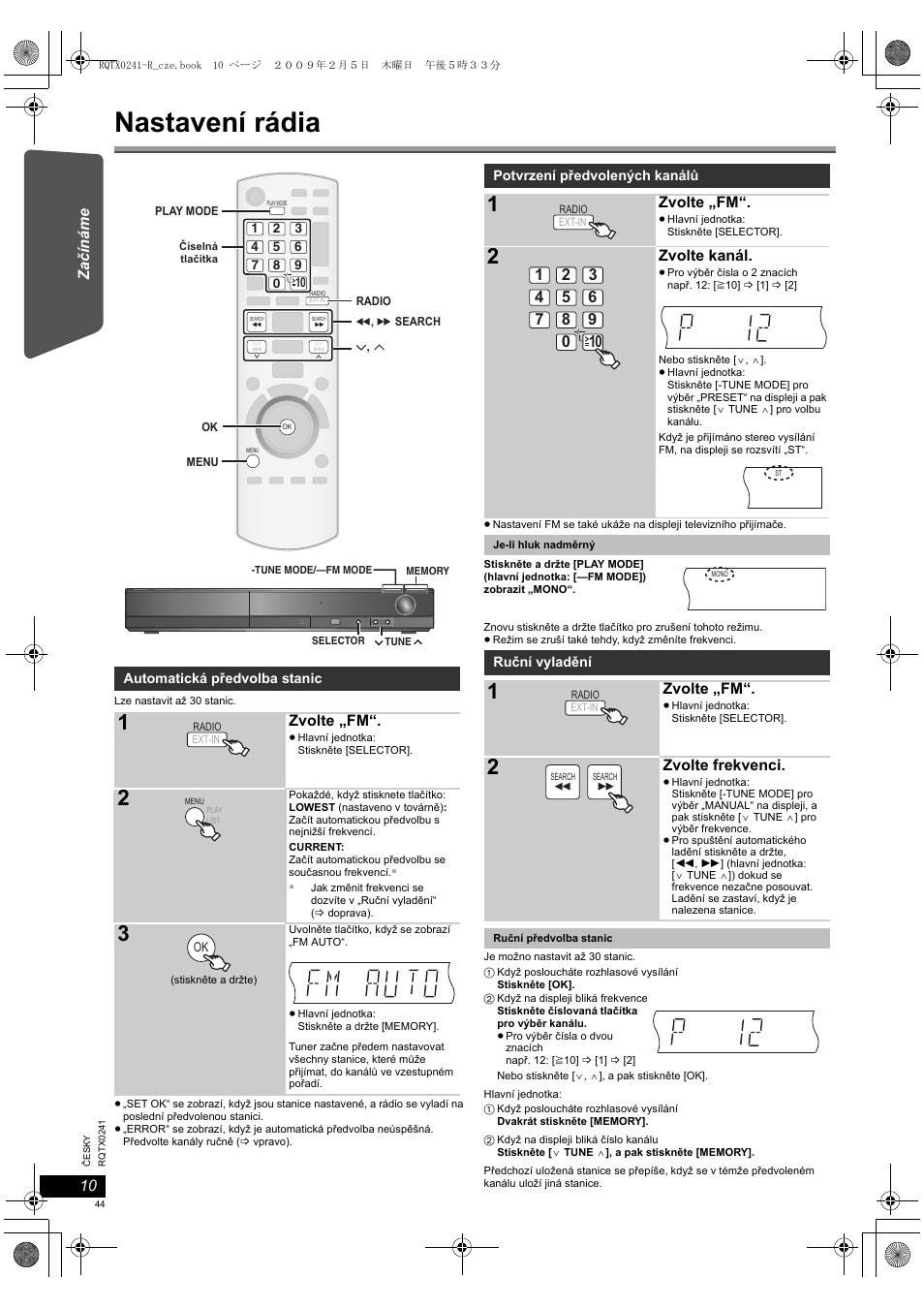 Nastavení rádia | Panasonic SCPT170 User Manual | Page 44 / 104
