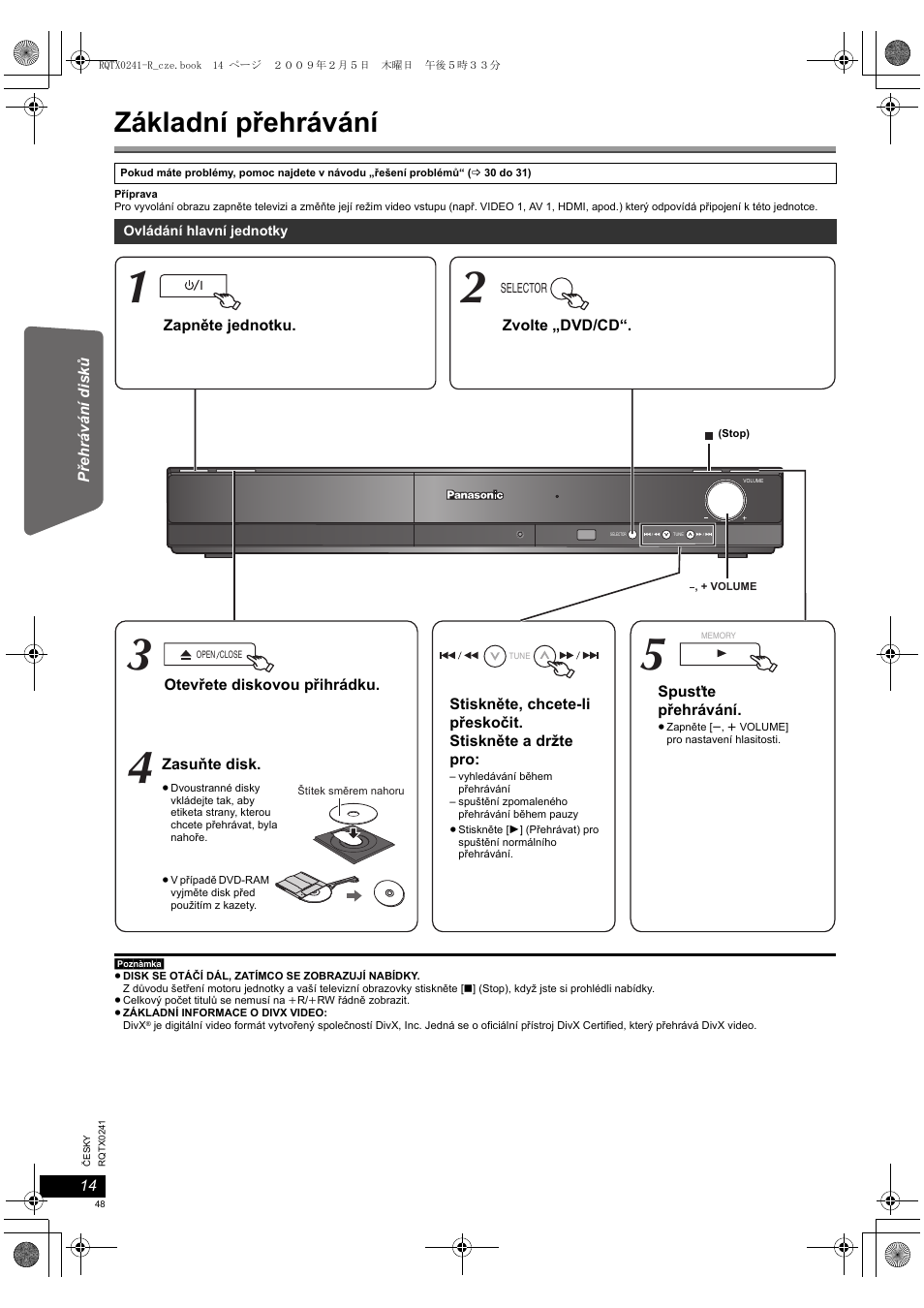 Základní přehrávání | Panasonic SCPT170 User Manual | Page 48 / 104