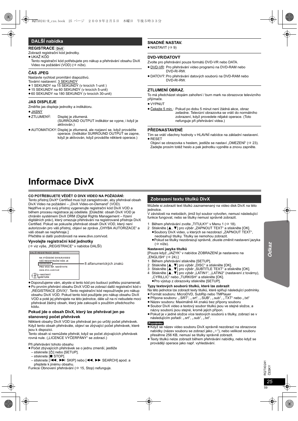 Informace divx | Panasonic SCPT170 User Manual | Page 59 / 104