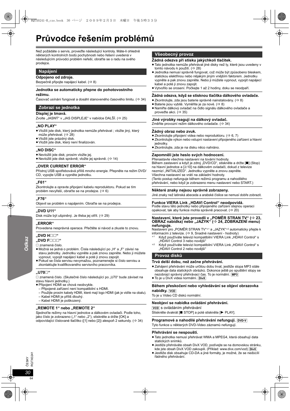 Průvodce řešením problémů | Panasonic SCPT170 User Manual | Page 64 / 104